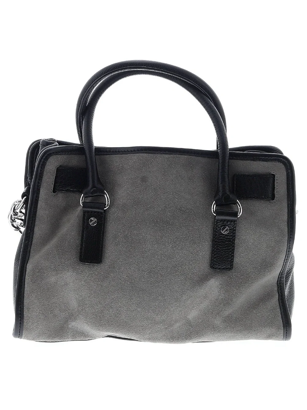 MICHAEL Michael Kors Black and Gray Leather & Suede Satchel with Chain Strap